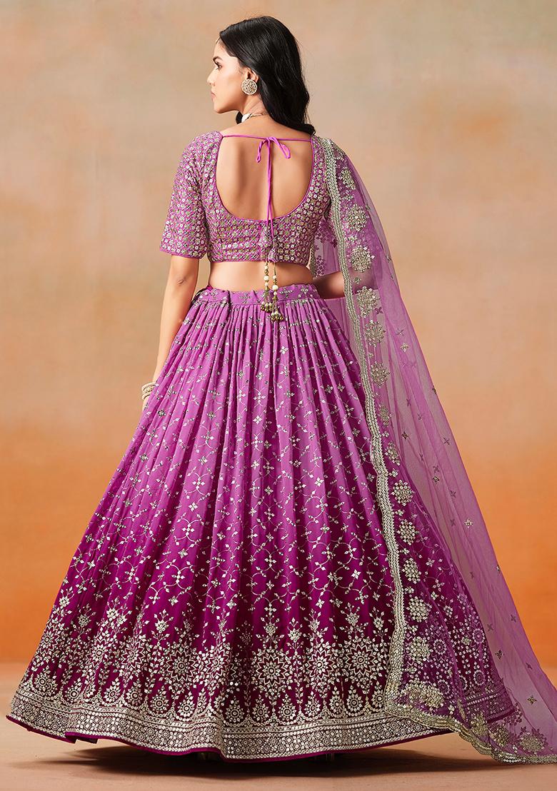 Rani And Pink Georgette Sequin Embroidered Lehenga Set