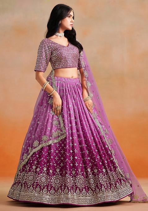Rani And Pink Georgette Sequin Embroidered Lehenga Set