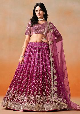 Red And Pink Georgette Sequin Embroidered Lehenga Set