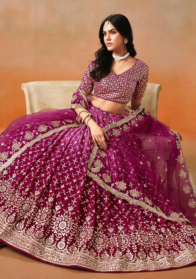 Red And Pink Georgette Sequin Embroidered Lehenga Set