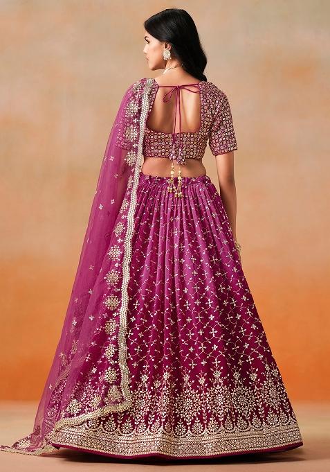 Red And Pink Georgette Sequin Embroidered Lehenga Set