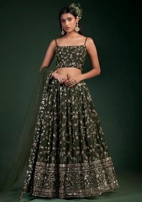 Mahendi Green Sequence Zari Georgette Lehenga Set