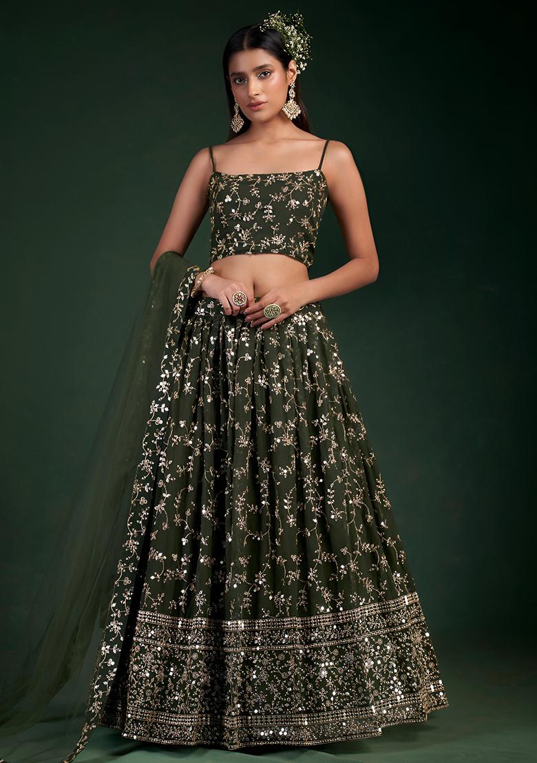 Mahendi Green Sequence Zari Georgette Lehenga Set