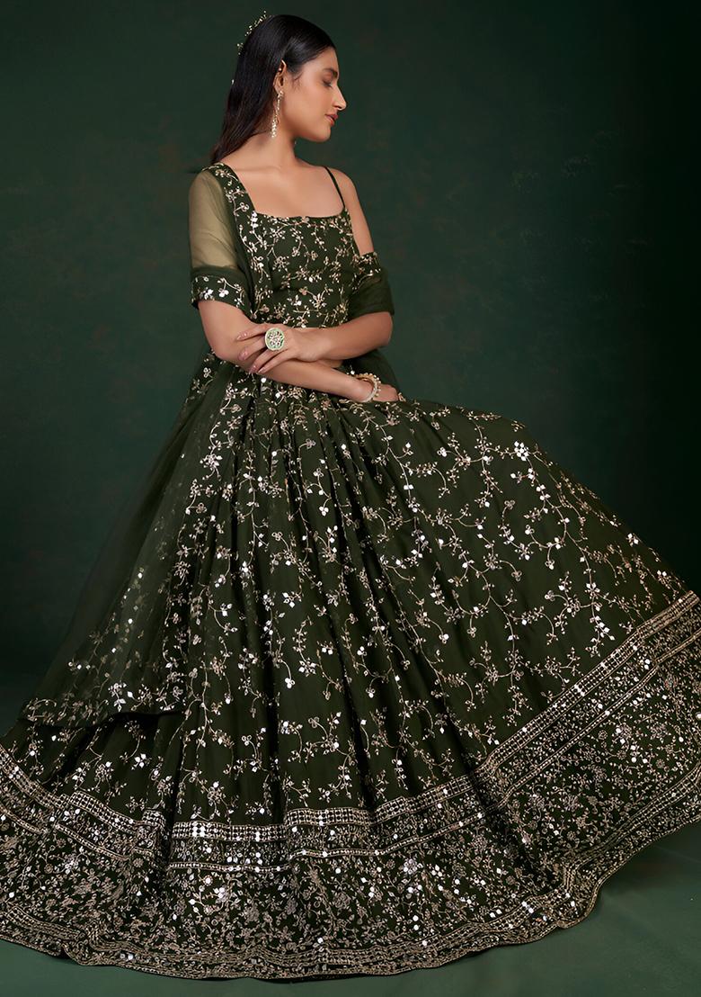 Mahendi Green Sequence Zari Georgette Lehenga Set