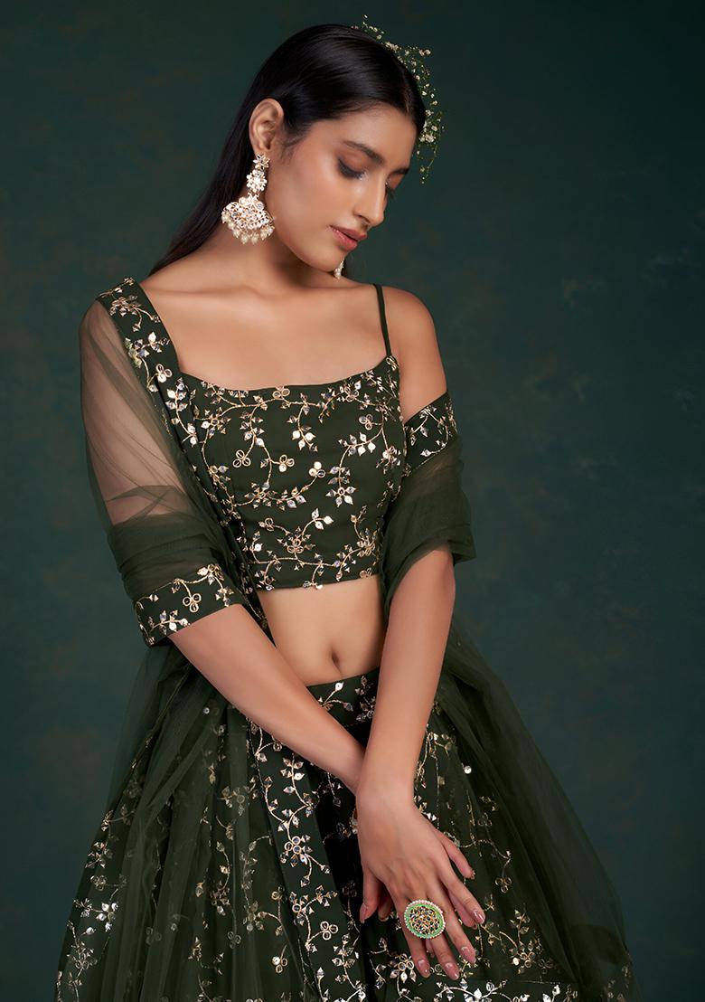 Mahendi Green Sequence Zari Georgette Lehenga Set
