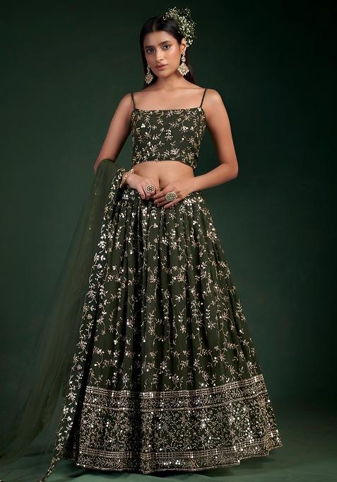 Mahendi Green Sequence Zari Georgette Lehenga Set