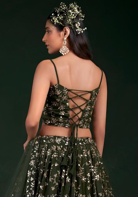 Mahendi Green Sequence Zari Georgette Lehenga Set