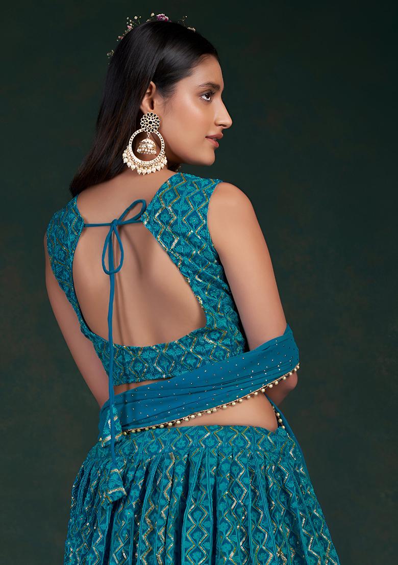 Blue Sequence Work Georgette Lehenga Set