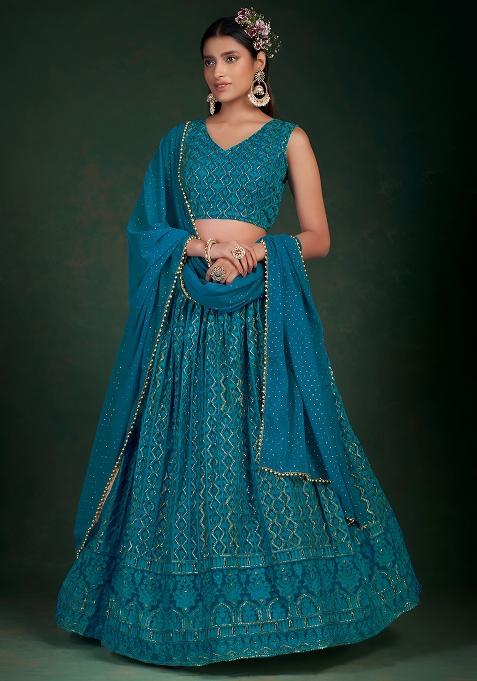 Blue Sequence Work Georgette Lehenga Set