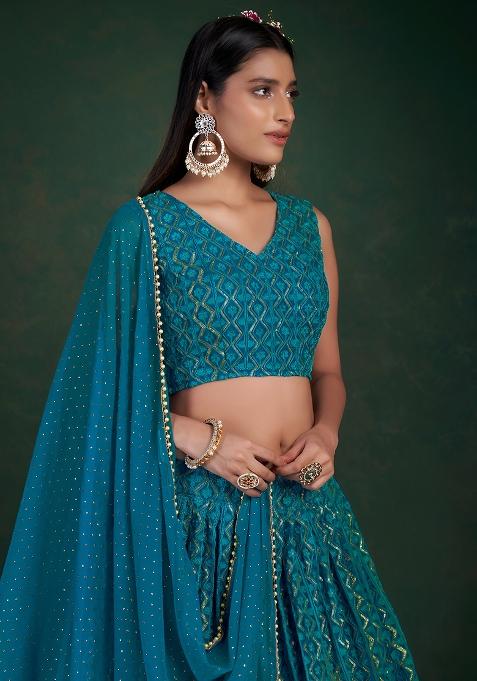 Blue Sequence Work Georgette Lehenga Set