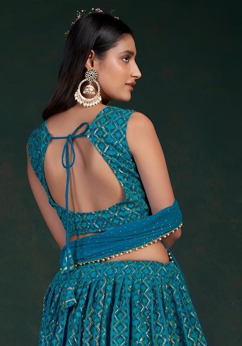 Blue Sequence Work Georgette Lehenga Set