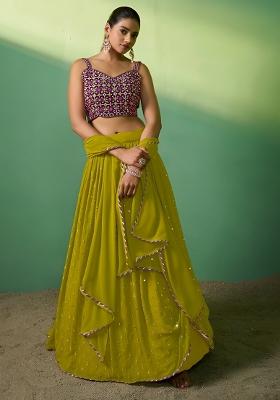 Mahendi Embroidery Sequence Georgette Lehenga Set