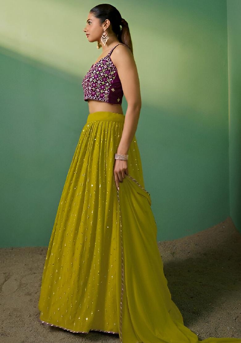 Mahendi Embroidery Sequence Georgette Lehenga Set