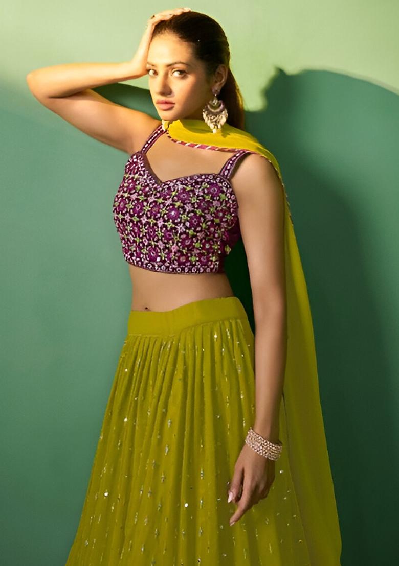 Mahendi Embroidery Sequence Georgette Lehenga Set