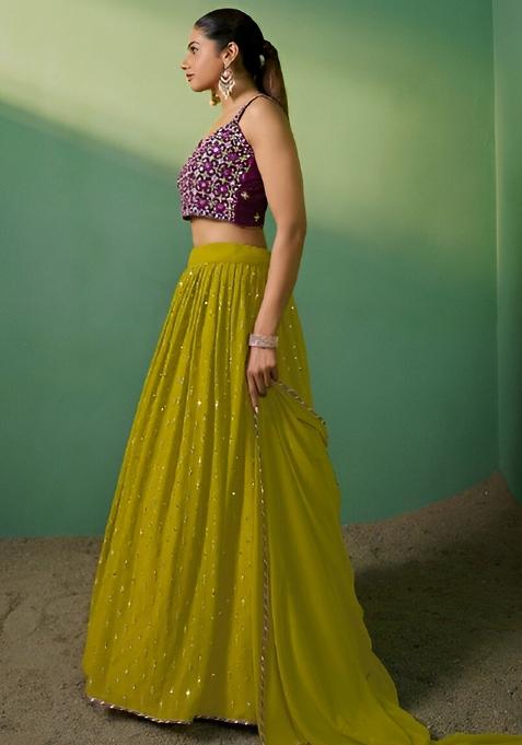 Mahendi Embroidery Sequence Georgette Lehenga Set