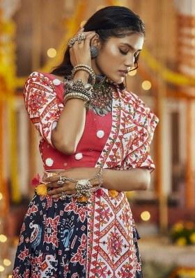 Black Printed Cotton Lehenga Set With Dupatta