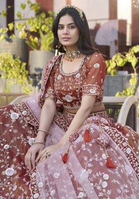 Orange Embroidered Silk Lehenga Set With Dupatta