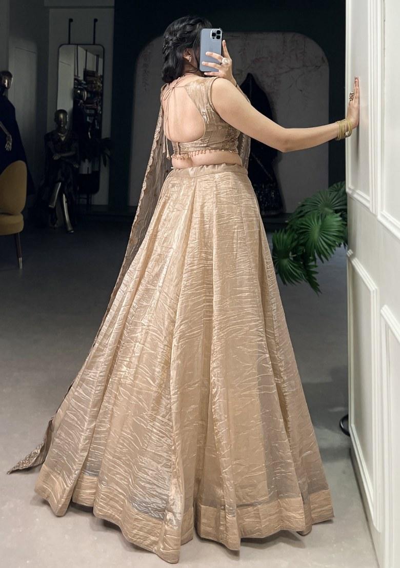 Golden Embroidered Organza Lehenga Set With Dupatta