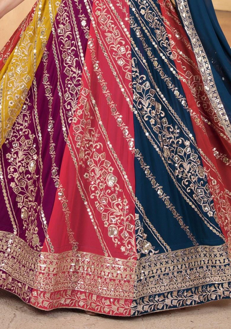 Multicolor Embroidered Georgette Lehenga Set With Dupatta