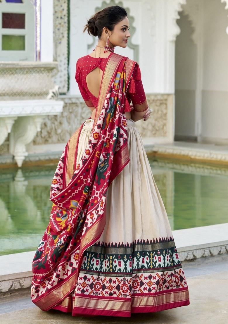 Off White Printed Silk Lehenga Set With Dupatta