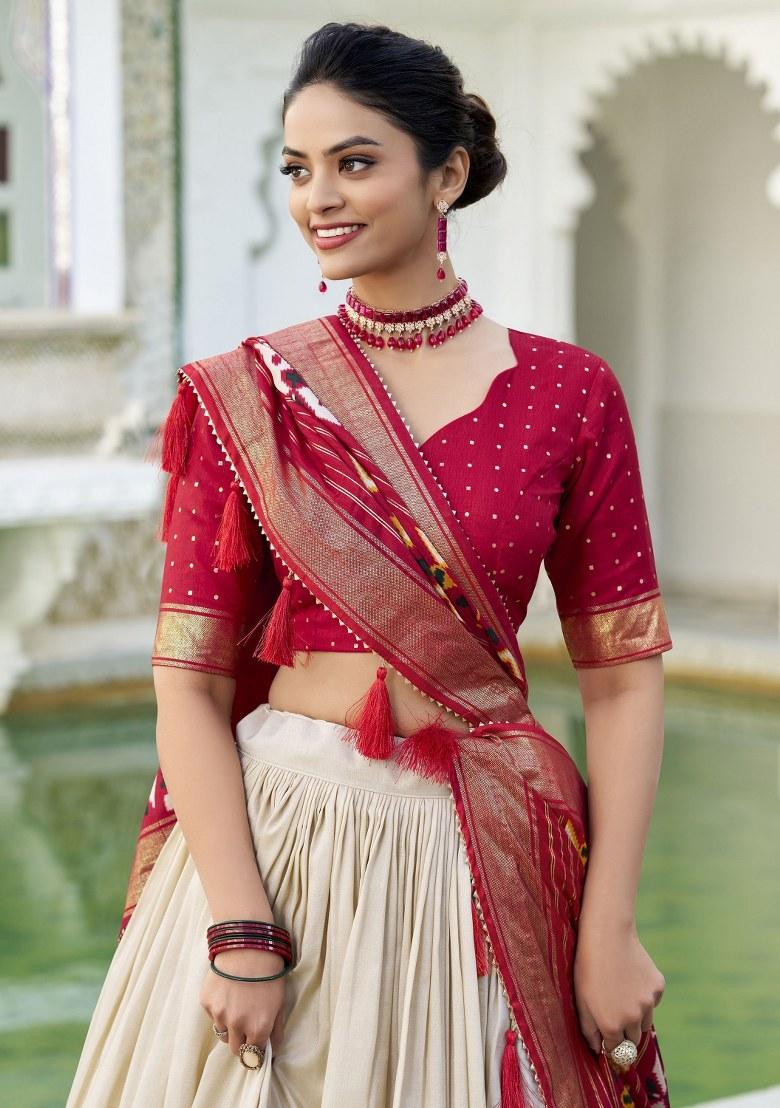 Off White Printed Silk Lehenga Set With Dupatta