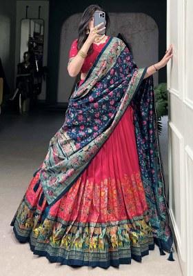 Pink Printed Silk Lehenga Set With Dupatta