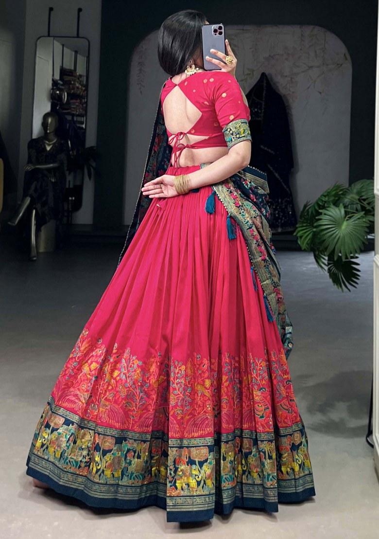 Pink Printed Silk Lehenga Set With Dupatta