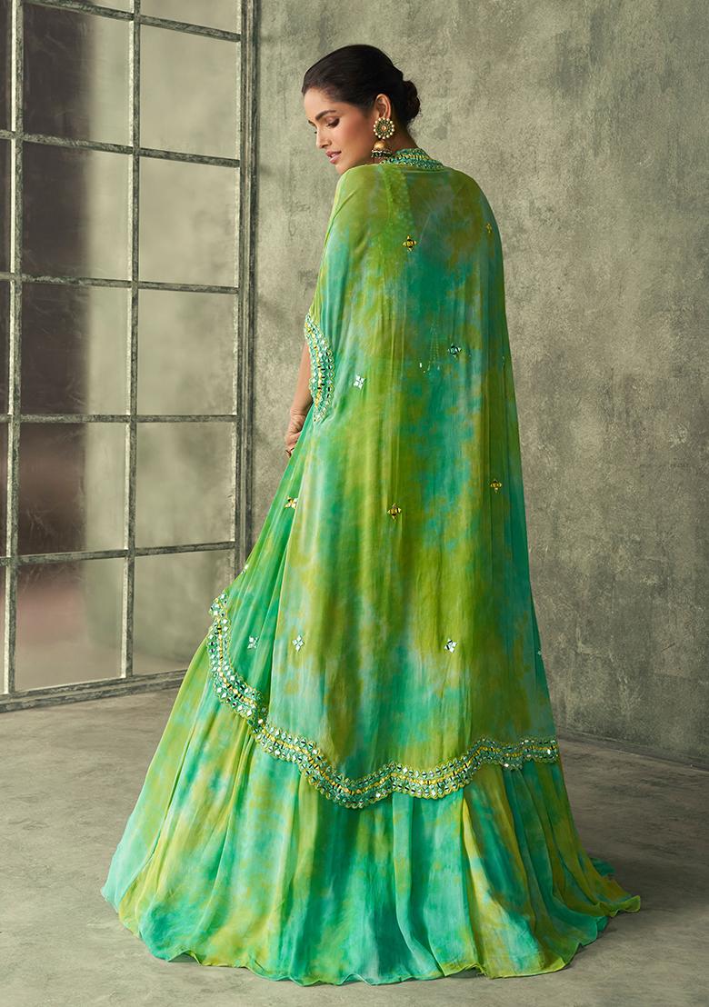 Green Embroidered Art Silk Lehenga Set