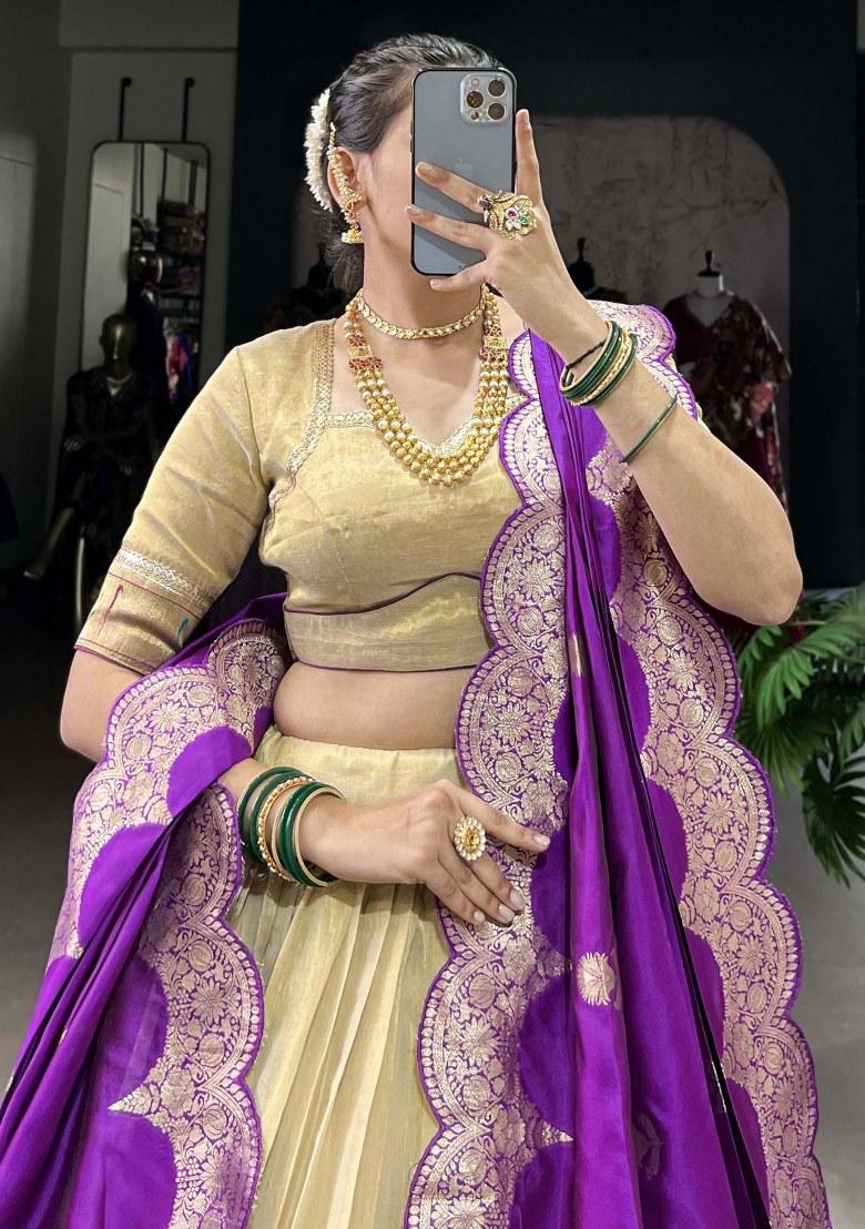 Cream Embroidered Silk Lehenga Set With Dupatta