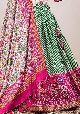 Green Printed Silk Lehenga Set With Dupatta