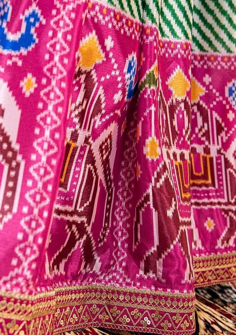 Green Printed Silk Lehenga Set With Dupatta