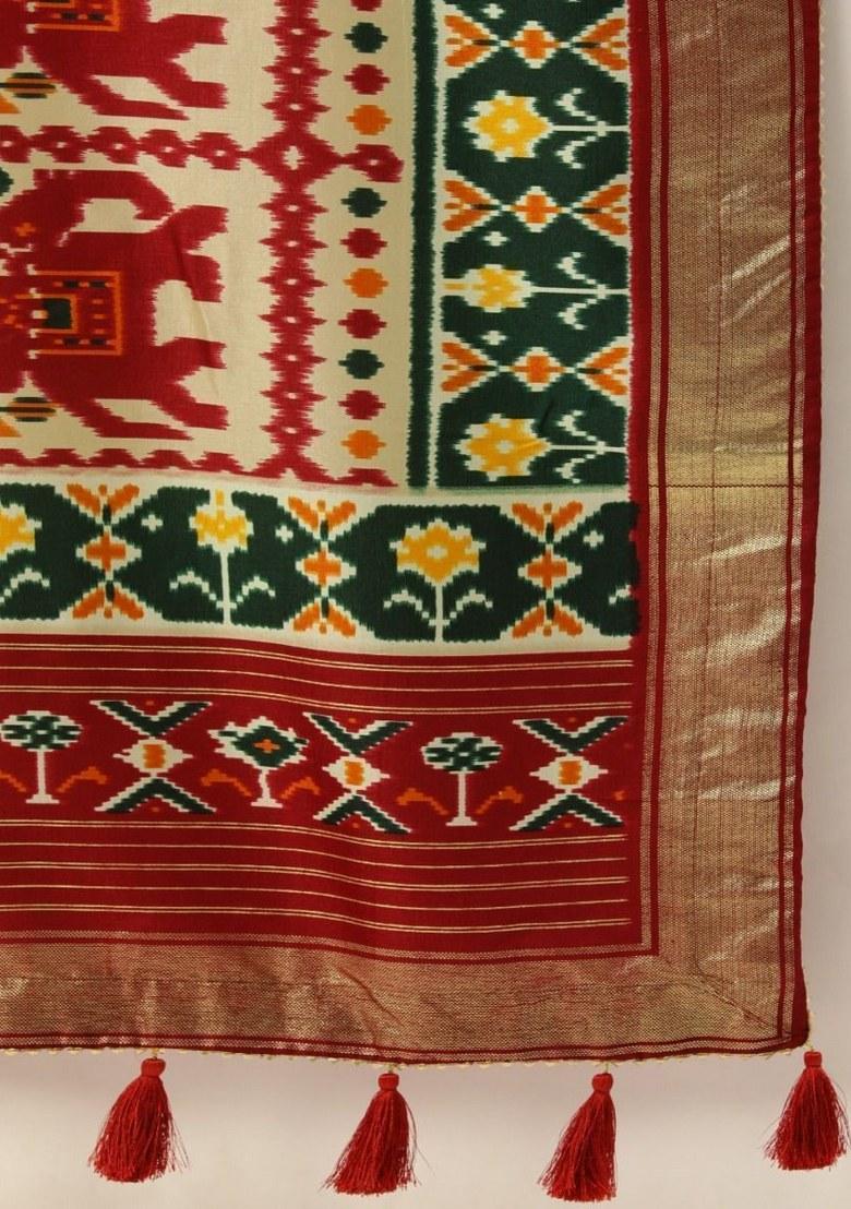 Green Printed Silk Lehenga Set With Dupatta