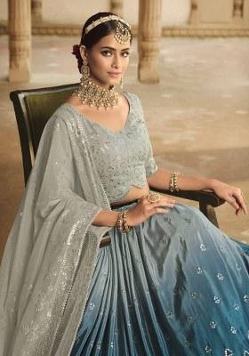 Grey Embroidered Silk Lehenga Set With Dupatta