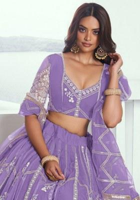 Lavender Embroidered Net Lehenga Set With Dupatta