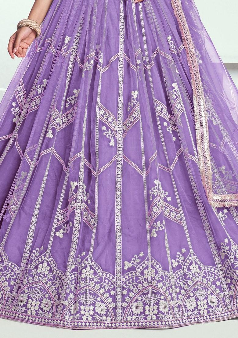 Lavender Embroidered Net Lehenga Set With Dupatta