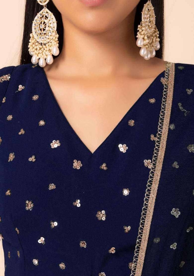 Navy Blue With Dupatta Georgette Lehenga Set with Embroidered for Diwali | Wedding & Festive Wear - Indya