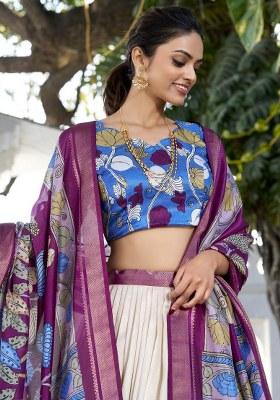 Off White Printed Silk Lehenga Set With Dupatta