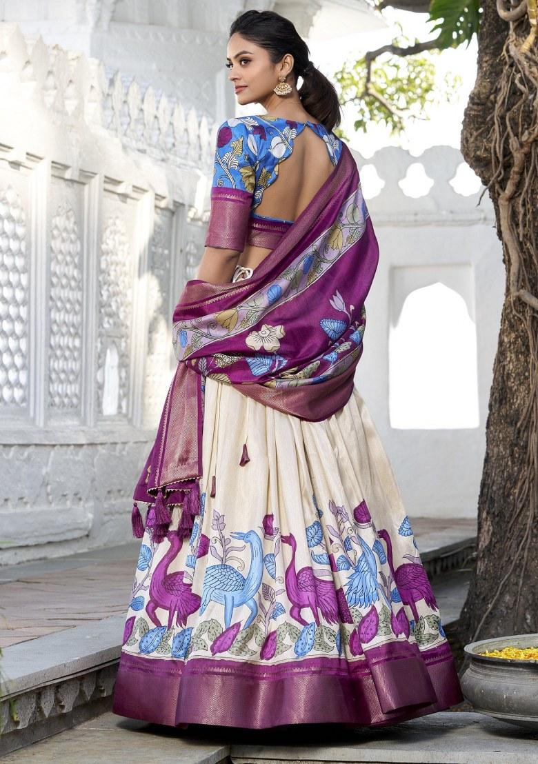 Off White Printed Silk Lehenga Set With Dupatta