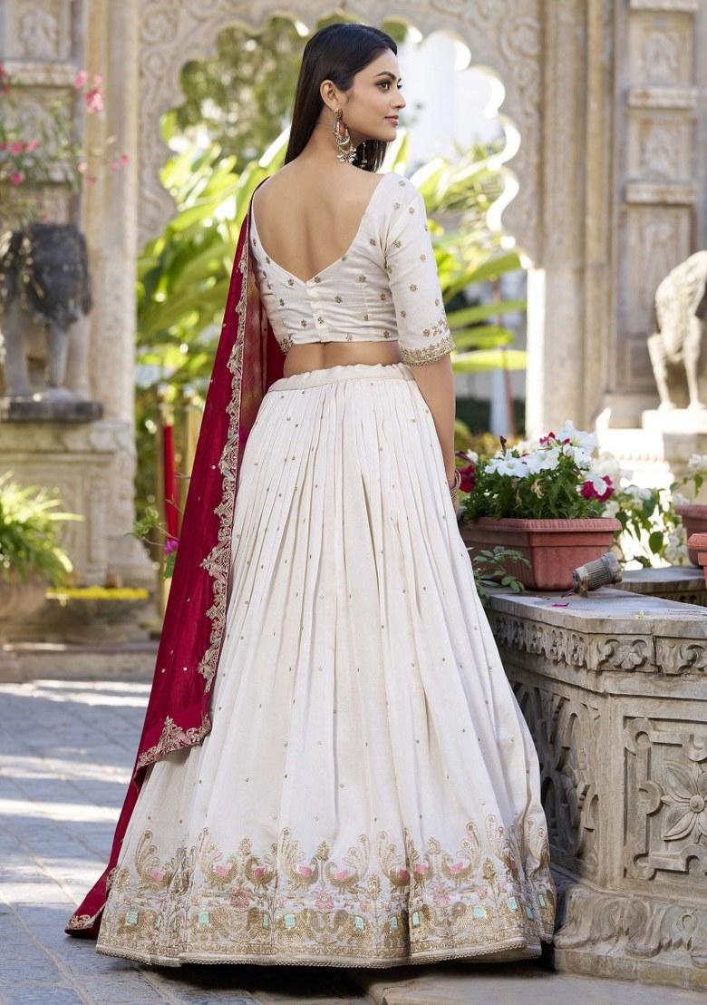 Off White Embroidered Silk Lehenga Set With Dupatta