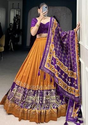 Orange Printed Silk Lehenga Set With Dupatta