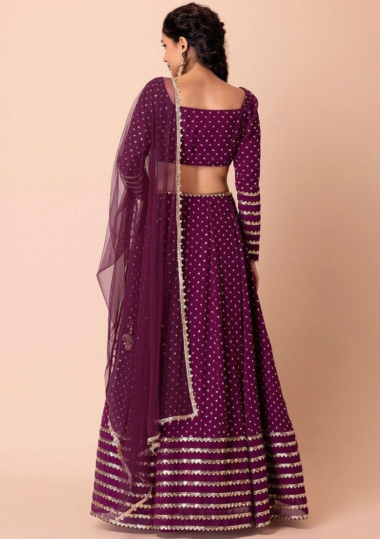 Purple Embroidered Georgette Lehenga Set With Dupatta