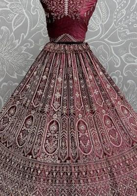Red Embroidered Velvet Lehenga Set With Dupatta