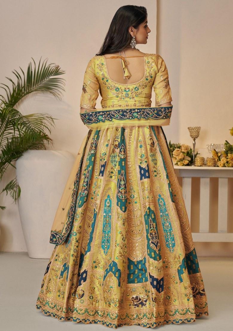 Yellow Embroidered Silk Lehenga Set With Dupatta