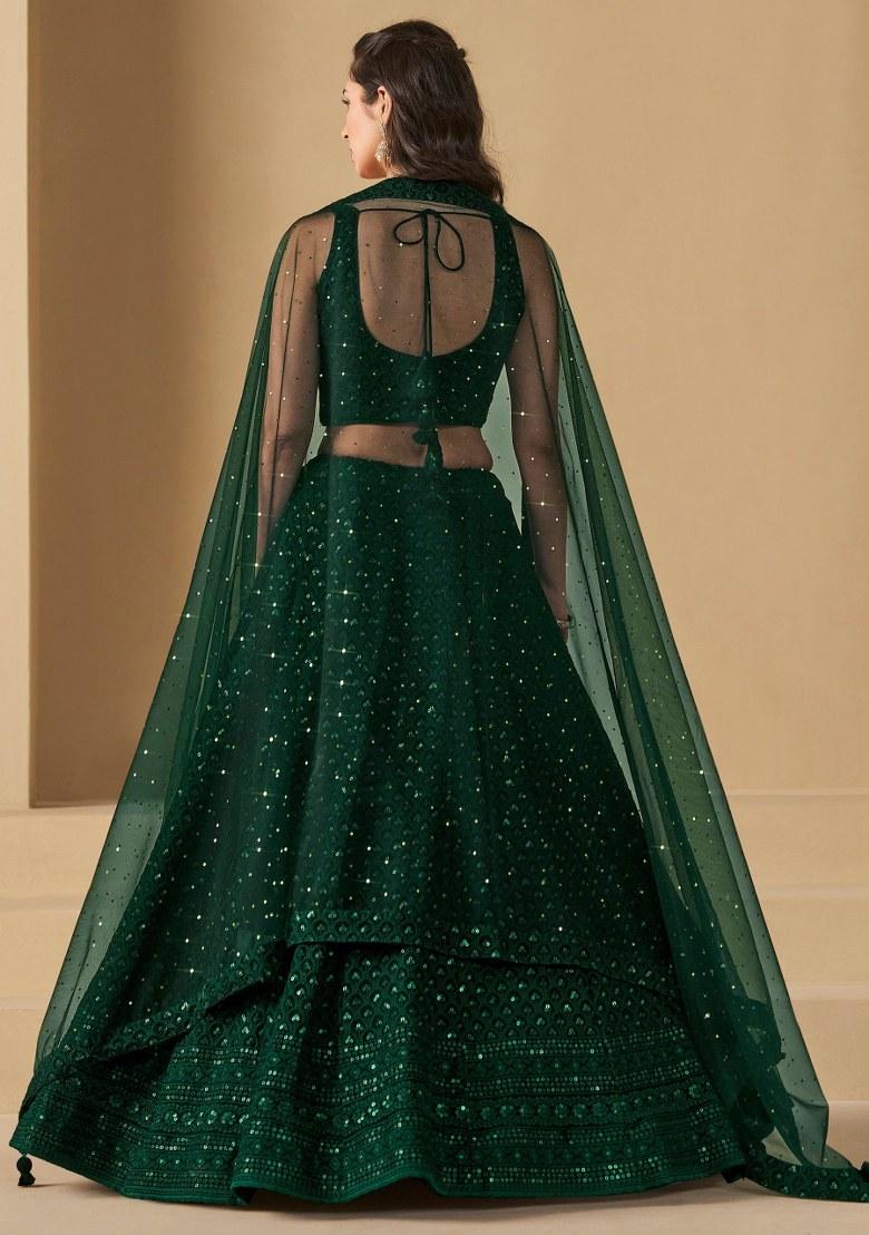 Green Embroidered Georgette Lehenga Set With Dupatta