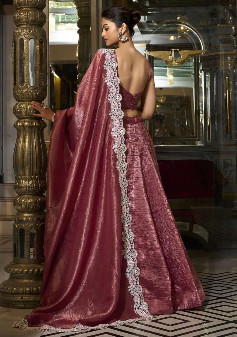 Purple Embroidered Organza Lehenga Set With Dupatta