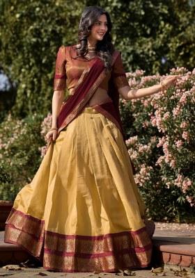 Cream Embroidered Silk Lehenga Set With Dupatta