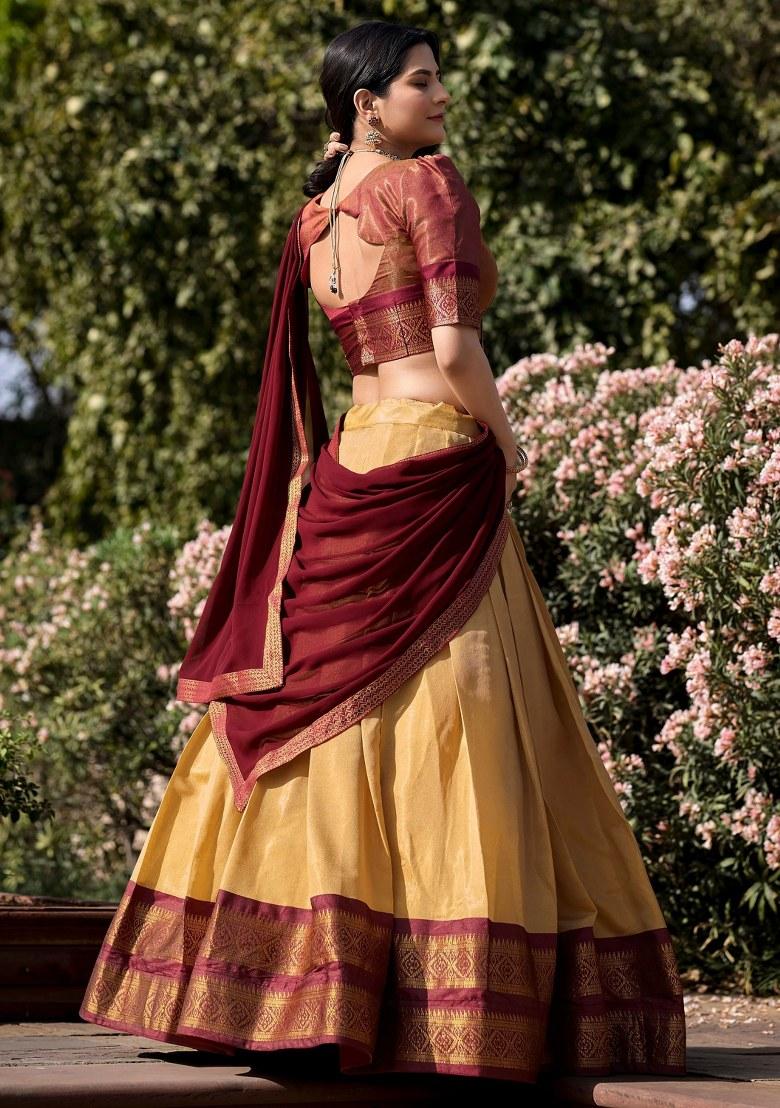 Cream Embroidered Silk Lehenga Set With Dupatta