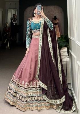 Pink Embroidered Silk Lehenga Set With Dupatta