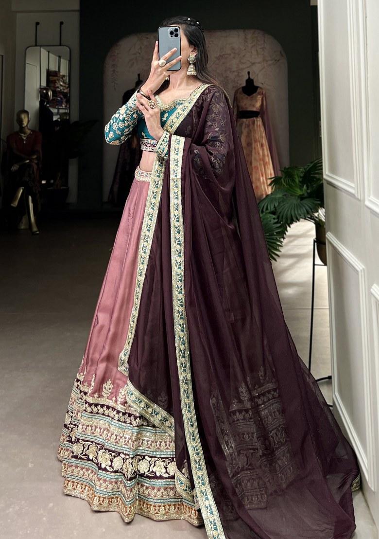 Pink Embroidered Silk Lehenga Set With Dupatta