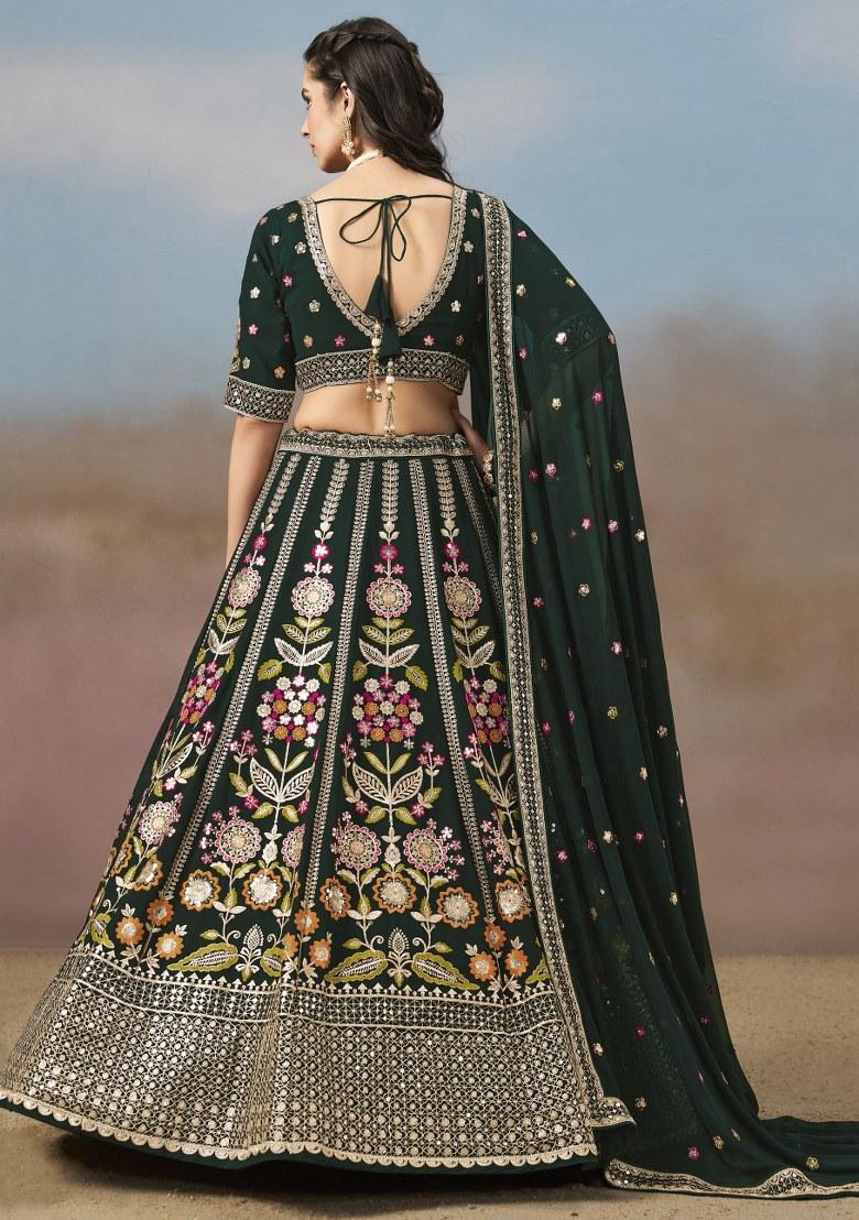 Green Embroidered Georgette Lehenga Set With Dupatta